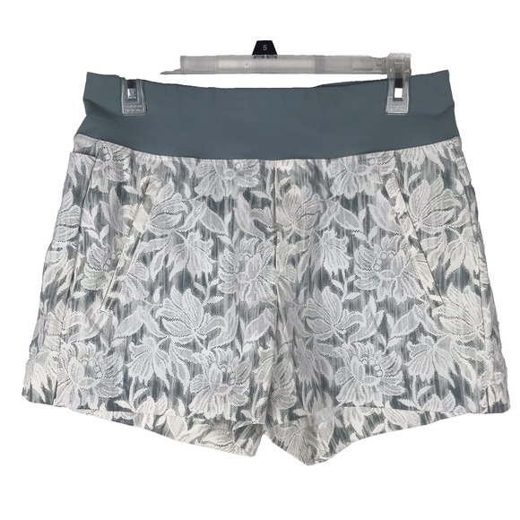 Athleta Pants - Athleta Trekkie North Short High Rise Green Cream Ethereal Blooms Zip Pockets 6
